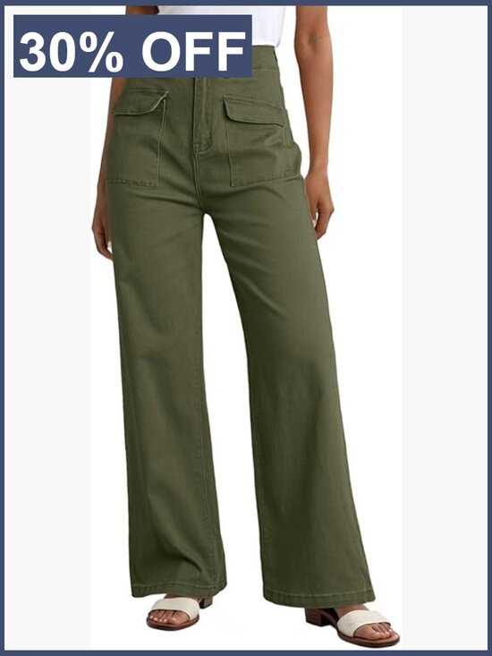 Pants - High Waisted Wide Leg Cargo Pants with Pockets Stretchy Joggers